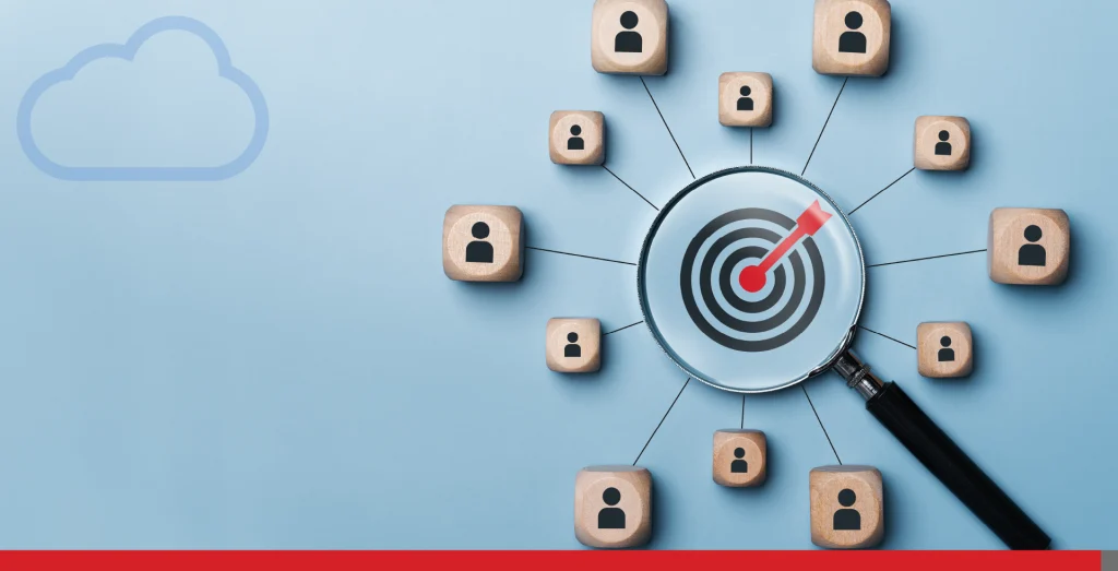 Magnifying glass with target icon.