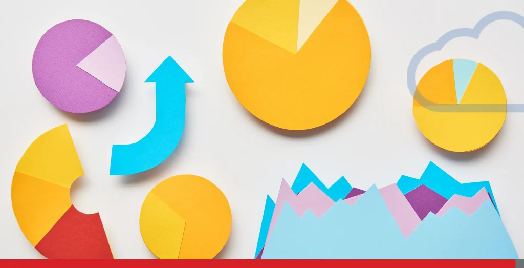 top view of charts and graphs, pointer made of paper on white background Stock Photo, ft. art & Blue