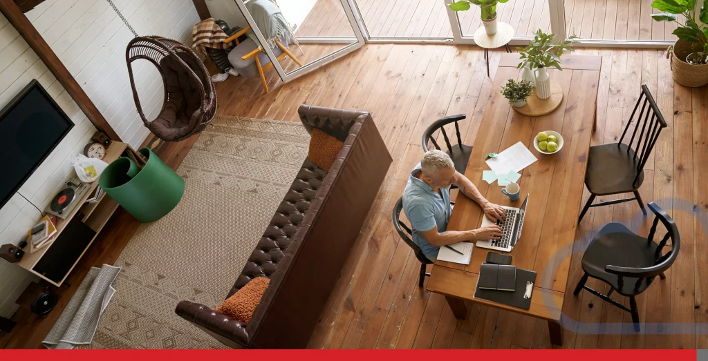 Top view of a mature caucasian businessman working from home, sitting at table in his Stock Photo, ft. adult & business - Envato