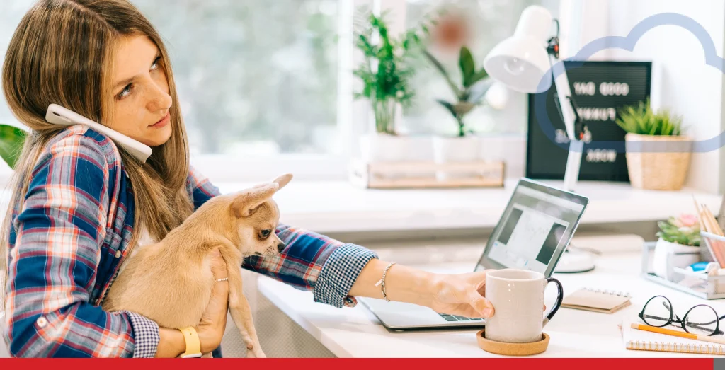 The young woman with dog working from home Stock Photo, ft. dog & multitasking - Envato