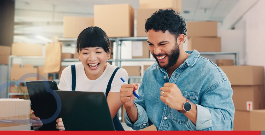 Laptop, success and supply chain with distribution team in office together for celebration of deal Stock Photo, ft. e commerce & e-commerce - Envato