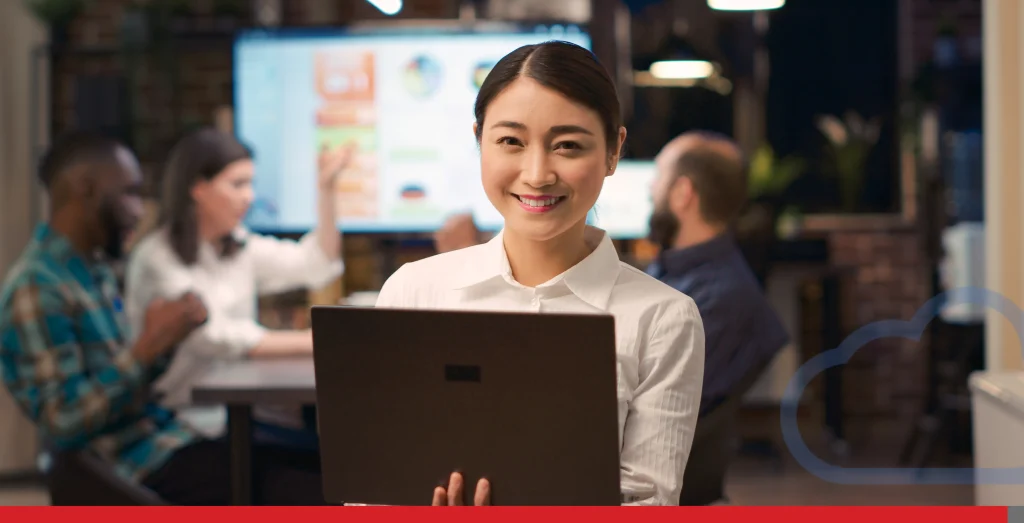 Asian businesswoman working on laptop, looking at camera, smiling Stock Photo, ft. african american & asian - Envato