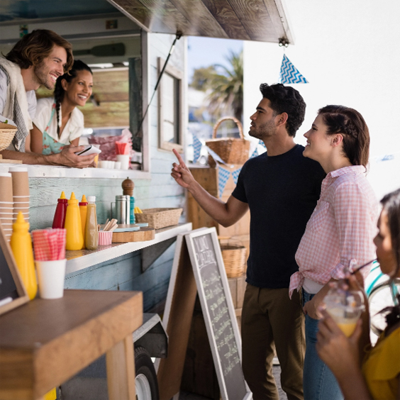 customers at food truck window